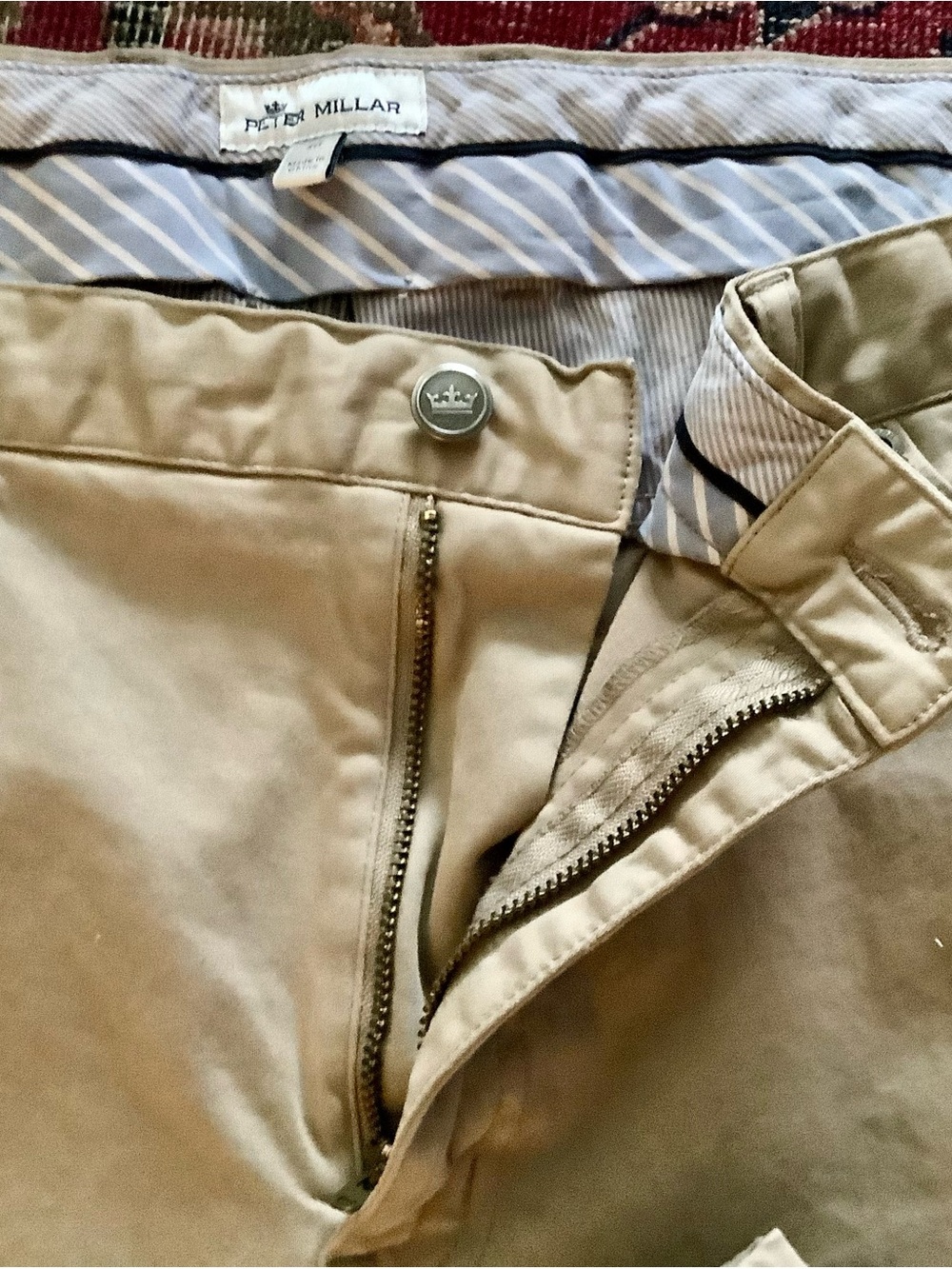 Peter Millar Khaki Chino Pants - Tan 5-Pocket Straight Stretch - Sz 40x30 - Picture 7 of 11